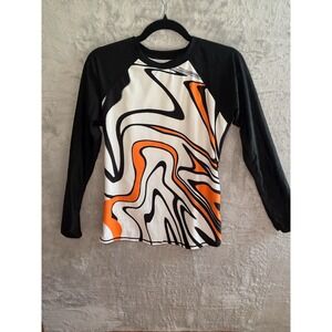 Axesea Womens Long Sleeve Rash Guard Swirl Print UPF 50+ Swim Shirt Orange Black